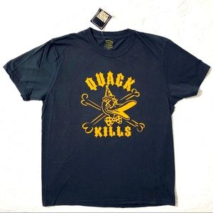 Lucky Brand Tee NWT “Quack Kills” Graphic Top Brown Short Sleeve Size X-Small